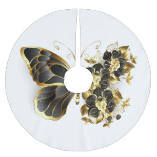 Gouden Vlinderbloem met Zwarte Orchidee Kerstboom Rok