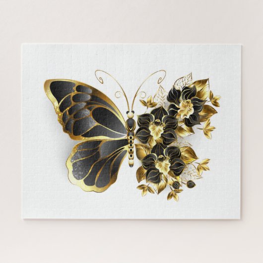 Gouden Vlinderbloem met Zwarte Orchidee Legpuzzel (Horizontaal)