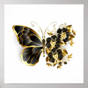 Gouden Vlinderbloem met Zwarte Orchidee Poster