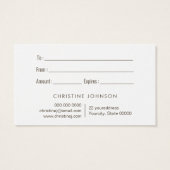 gouden vlinderdekaartje visitekaartje (Achterkant)