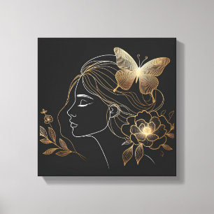 Gouden Vlinderkroon op Vrouwelijk Profiel Canvas Afdruk
