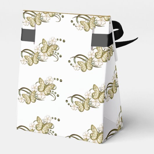 Gouden Vlinders Bloemen Patroon Favor Box Bedankdoosjes (Achterkant)