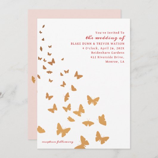 GOUDEN VLINDERS BRUILOFT KAART (Voorkant / Achterkant)