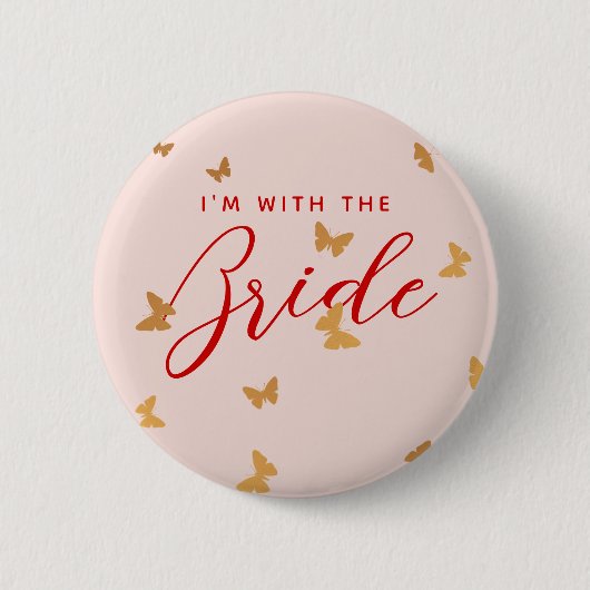 GOUDEN VLINDERS BRUILOFT RONDE BUTTON 5,7 CM (Voorkant)