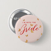 GOUDEN VLINDERS BRUILOFT RONDE BUTTON 5,7 CM (Voorkant /achterkant)