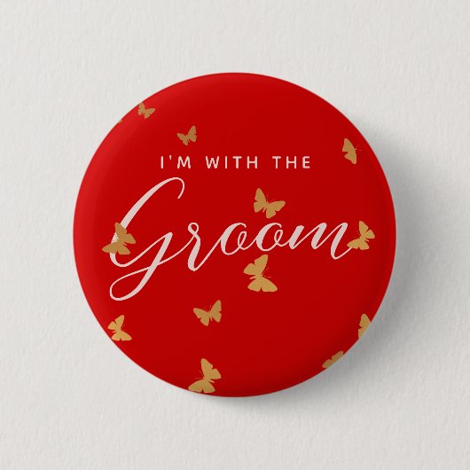 GOUDEN VLINDERS BRUILOFT RONDE BUTTON 5,7 CM (Voorkant)