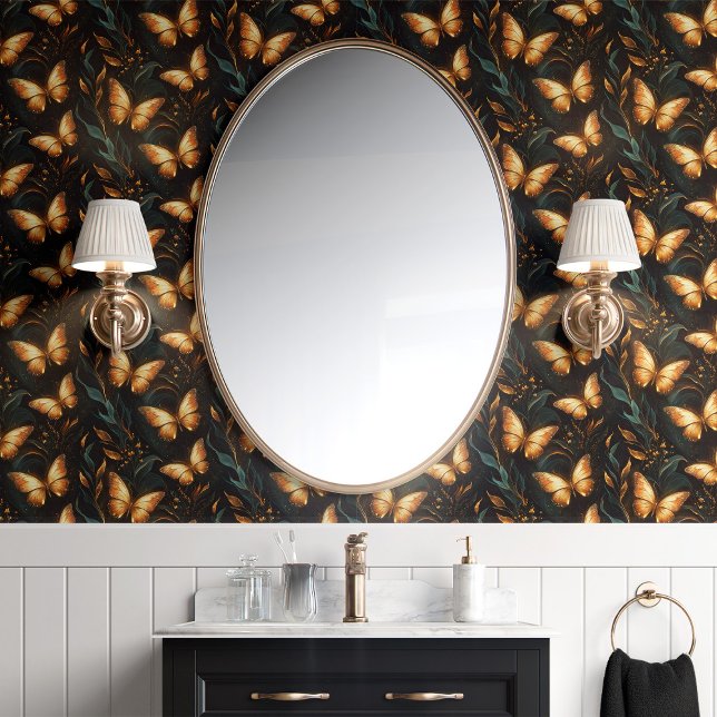 Gouden vlinders en wijnstokken op zwart behang (Creator heeft geüpload)