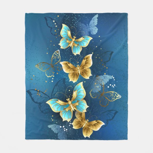 Gouden vlinders fleece deken (Voorkant)