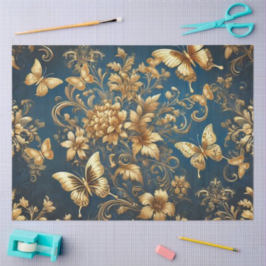 Gouden Vlinders in Bloementuin Decoupage Tissuepapier (Craft)