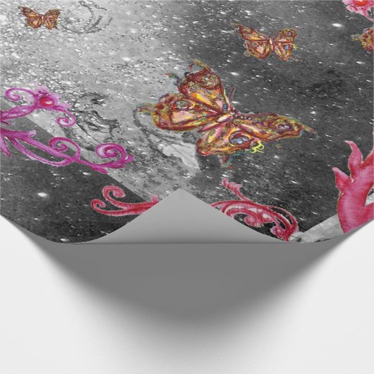 GOUDEN VLINDERS IN ZWART WIT ZILVEREN SCHITTERINGE CADEAUPAPIER (Hoek)