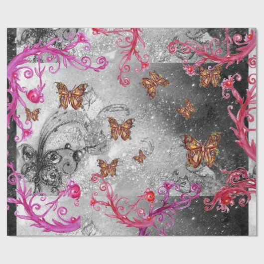GOUDEN VLINDERS IN ZWART WIT ZILVEREN SCHITTERINGE CADEAUPAPIER (Vlak)