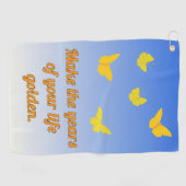 Gouden vlinders met tekst golfhanddoek (Horizontaal)