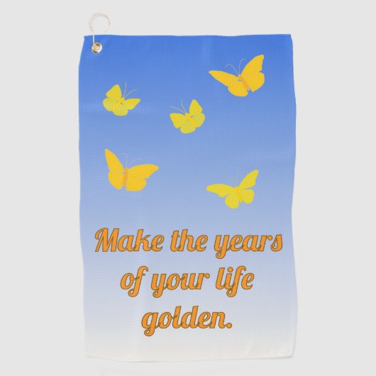 Gouden vlinders met tekst golfhanddoek (Voorkant)