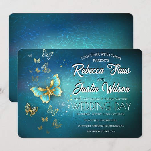 Gouden vlinders Modern Boho Kaart (Voorkant / Achterkant)