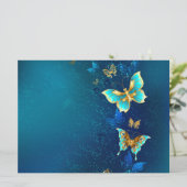 Gouden vlinders op een blauwe achtergrond aankondiging (Staand voorkant)