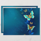 Gouden vlinders op een blauwe achtergrond aankondiging (Voorkant / Achterkant)