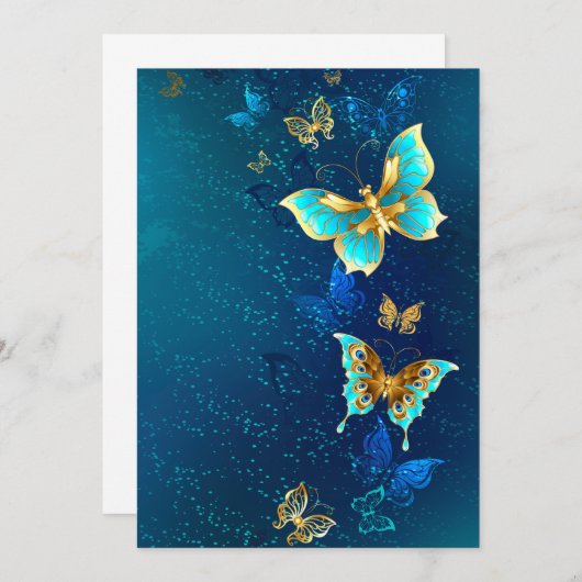 Gouden Vlinders op een Blauwe Achtergrond Aankondiging (Voorkant / Achterkant)