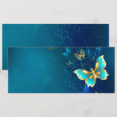 Gouden vlinders op een blauwe achtergrond aankondiging (Voorkant / Achterkant)
