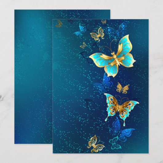 Gouden Vlinders op een Blauwe Achtergrond Advieskaart (Voorkant / Achterkant)