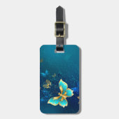 Gouden Vlinders op een Blauwe Achtergrond Bagagelabel (Voorkant verticaal)