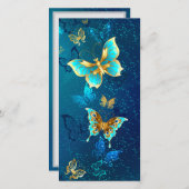 Gouden vlinders op een blauwe achtergrond bedankkaart (Voorkant / Achterkant)