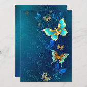 Gouden Vlinders op een Blauwe Achtergrond Bedankkaart (Voorkant / Achterkant)