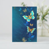 Gouden Vlinders op een Blauwe Achtergrond Bedankkaart (Staand voorkant)