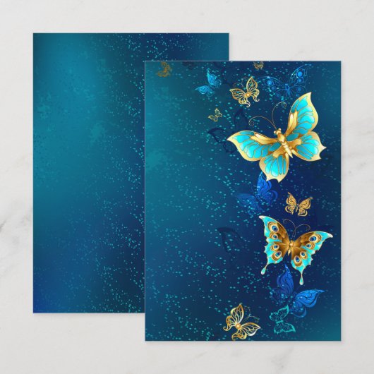 Gouden Vlinders op een Blauwe Achtergrond Bedankkaart (Voorkant / Achterkant)