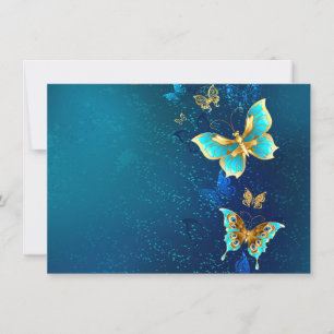 Gouden vlinders op een blauwe achtergrond bedankkaart