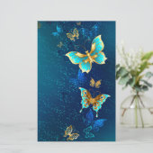 Gouden vlinders op een blauwe achtergrond briefpapier (Staand voorkant)
