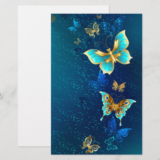 Gouden vlinders op een blauwe achtergrond briefpapier (Voorkant / Achterkant)