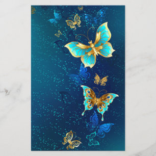 Gouden vlinders op een blauwe achtergrond briefpapier