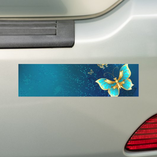 Gouden Vlinders op een Blauwe Achtergrond Bumpersticker (Op auto)