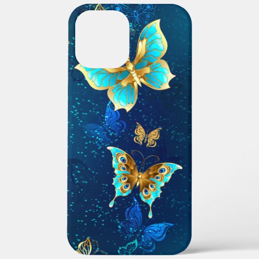 Gouden Vlinders op een Blauwe Achtergrond Case-Mate iPhone Case (Achterkant)