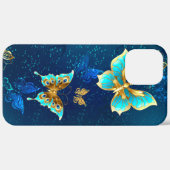 Gouden Vlinders op een Blauwe Achtergrond Case-Mate iPhone Case (Achterkant / Rechts)