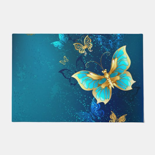 Gouden vlinders op een blauwe achtergrond deurmat (Voorkant)