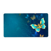 Gouden Vlinders op een Blauwe Achtergrond Etiket (Voorkant)