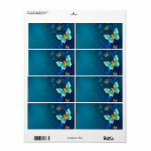 Gouden Vlinders op een Blauwe Achtergrond Etiket (Full Sheet)