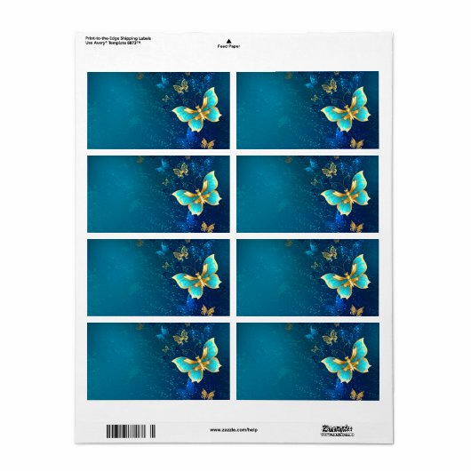 Gouden Vlinders op een Blauwe Achtergrond Etiket (Full Sheet)