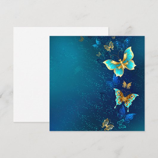 Gouden Vlinders op een Blauwe Achtergrond Feestdagenkaart (Voorkant / Achterkant)