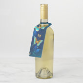 Gouden Vlinders op een Blauwe Achtergrond Flessenhanger (Schuin)