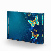 Gouden Vlinders op een Blauwe Achtergrond Fotoblokken (Rechts)