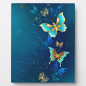 Gouden Vlinders op een Blauwe Achtergrond Fotoplaat (Voorkant)