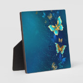 Gouden Vlinders op een Blauwe Achtergrond Fotoplaat (Voorkant)