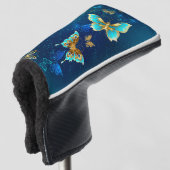 Gouden Vlinders op een Blauwe Achtergrond Golfheadcover (3/4 voorkant)