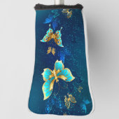 Gouden Vlinders op een Blauwe Achtergrond Golfheadcover (Draai 90)