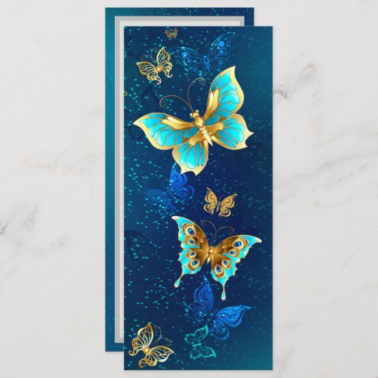 Gouden Vlinders op een Blauwe Achtergrond Kaart (Voorkant / Achterkant)