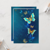 Gouden vlinders op een blauwe achtergrond kaart (Voorkant / Achterkant in situ)