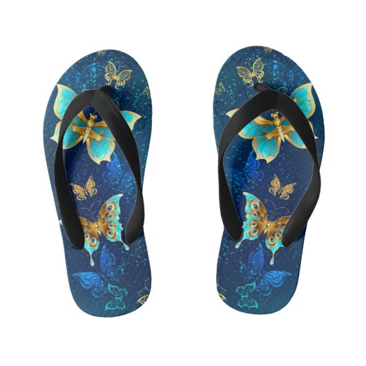 Gouden vlinders op een blauwe achtergrond kinder teenslippers (Voetbed)