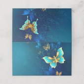 Gouden vlinders op een blauwe achtergrond klantenkaartje (Buitenkant ongevouwen)
